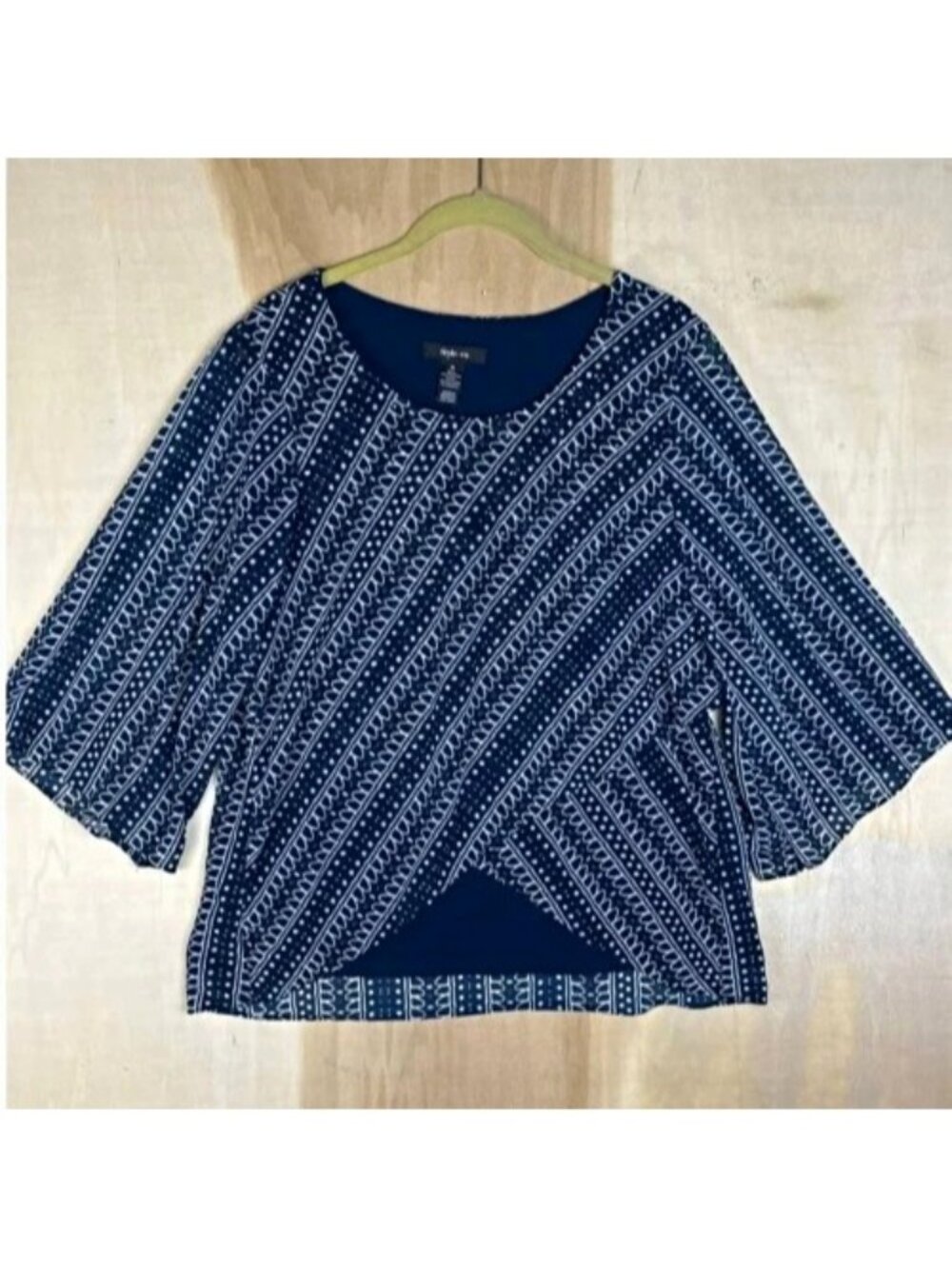 Old Navy Geometric Pleated Pullover Blouse Scoop Neck 3/4 Sleeve XL